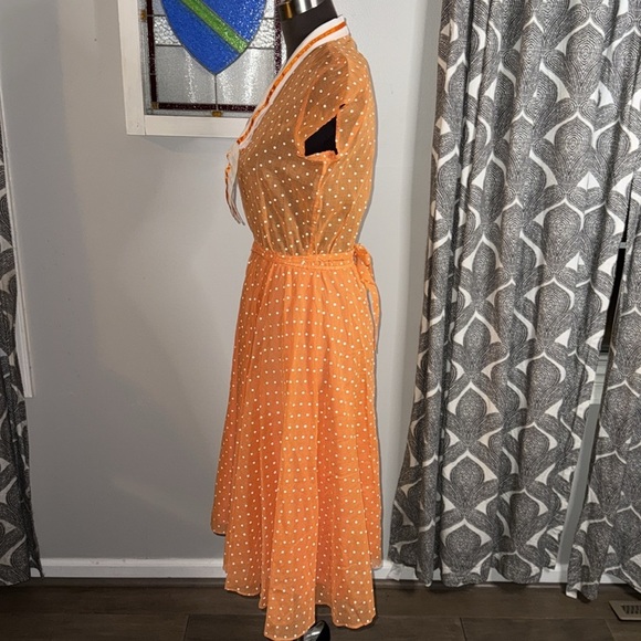 Vintage 1960”s Coco California Sheer Orange Polka Dot Dress - Picture 4 of 7